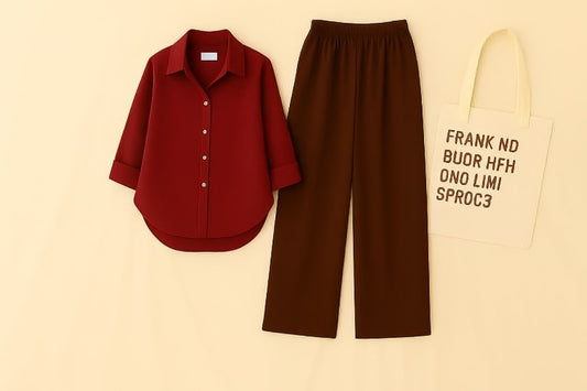 MAROON BUTTON SHIRT WITH BROWN FLAPPER