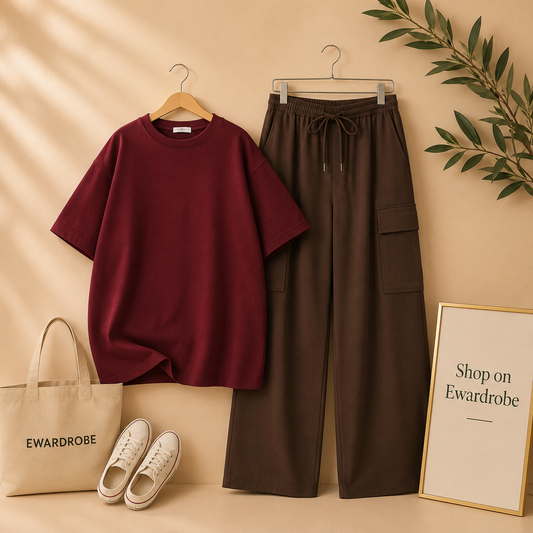 MAROON TSHIRT WITH BROWN CARGO TROUSER