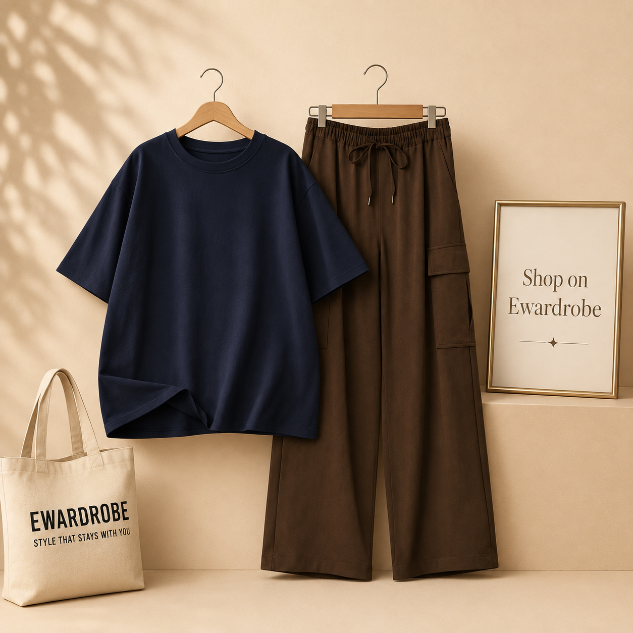 NAVY BLUE TSHIRT WITH BROWN CARGO TROUSER