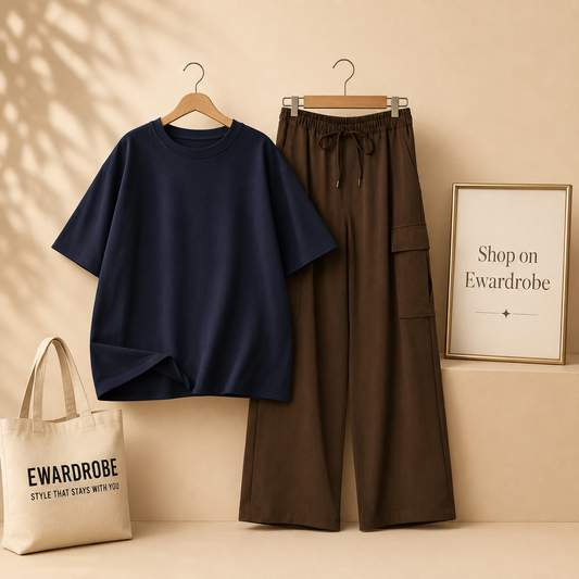 NAVY BLUE TSHIRT WITH BROWN CARGO TROUSER