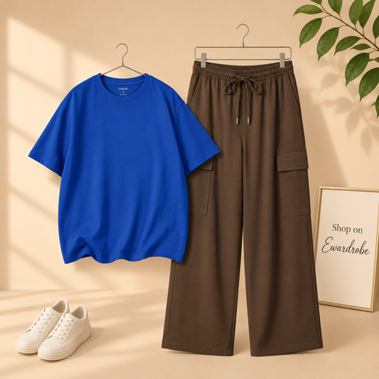 ROYAL BLUE TSHIRT WITH BROWN CARGO TROUSER