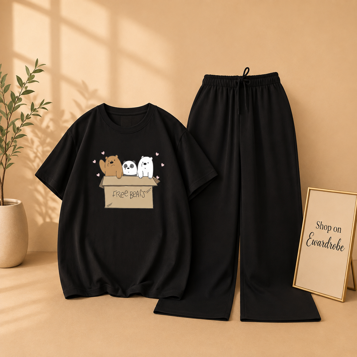 BLACK TSHIRT FREE BEARS WITH BLACK FLAPPER