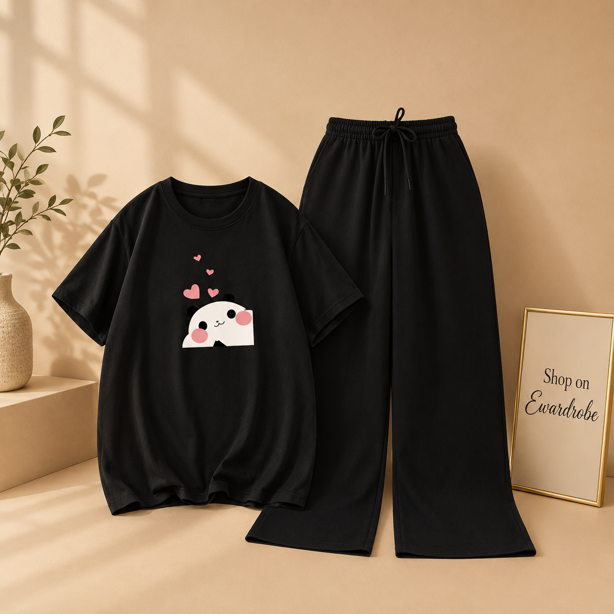 BLACK TSHIRT MITHO PANDA WITH BLACK FLAPPER