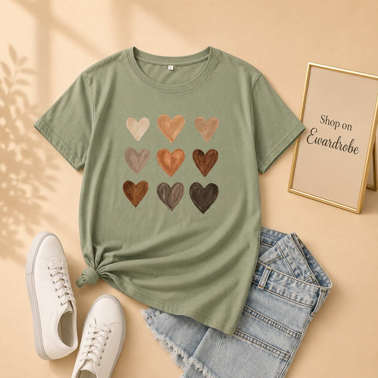 GREEN TSHIRT BROWN HEARTS