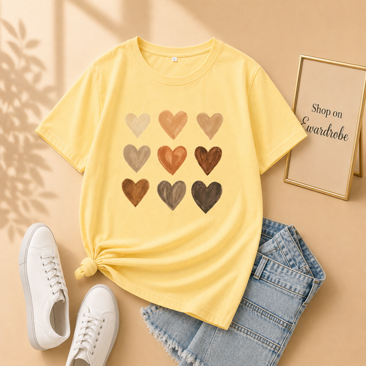 YELLOW TSHIRT BROWN HEARTS