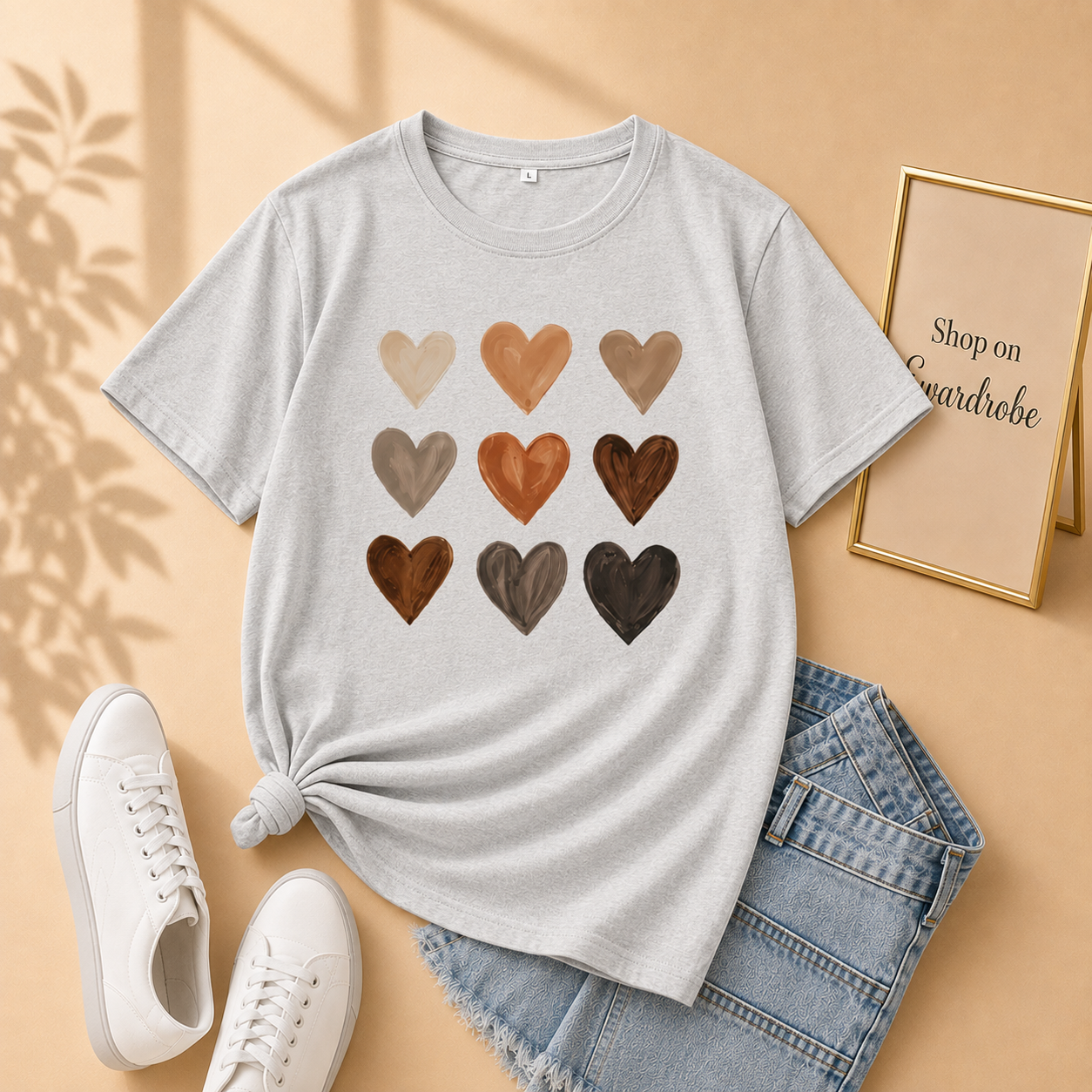 GREY TSHIRT BROWN HEARTS