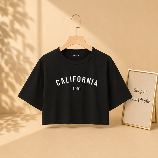 BLACK CROP TSHIRT CALIFORNIA 1991