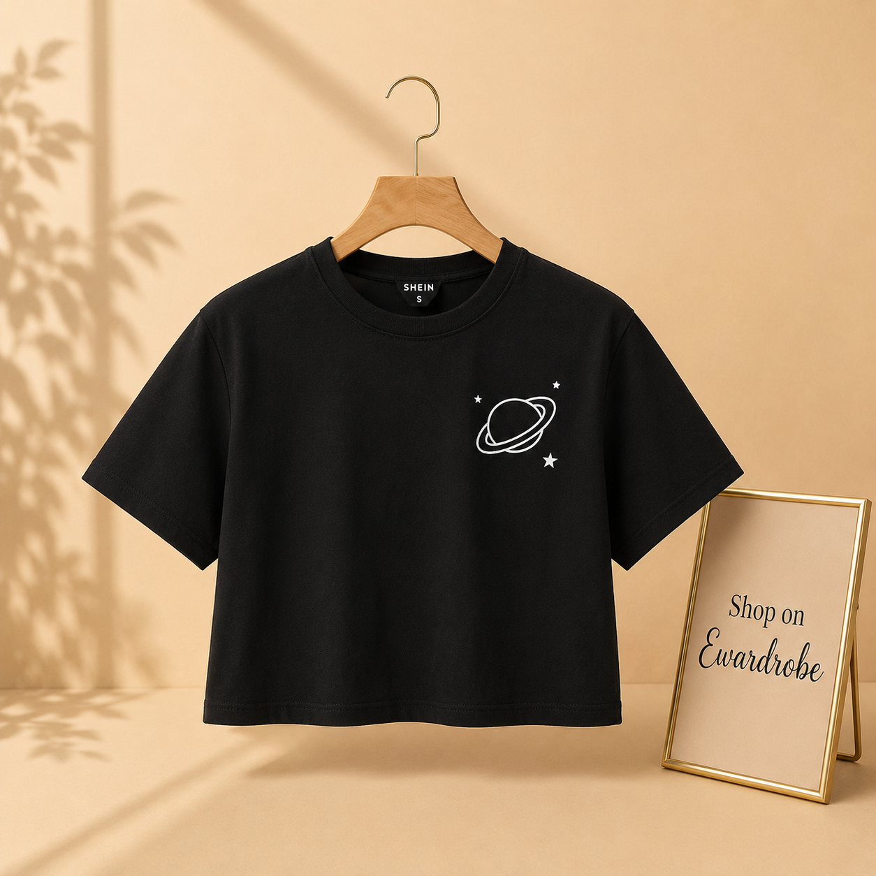Black Crop Tshirt Saturn On Pocket