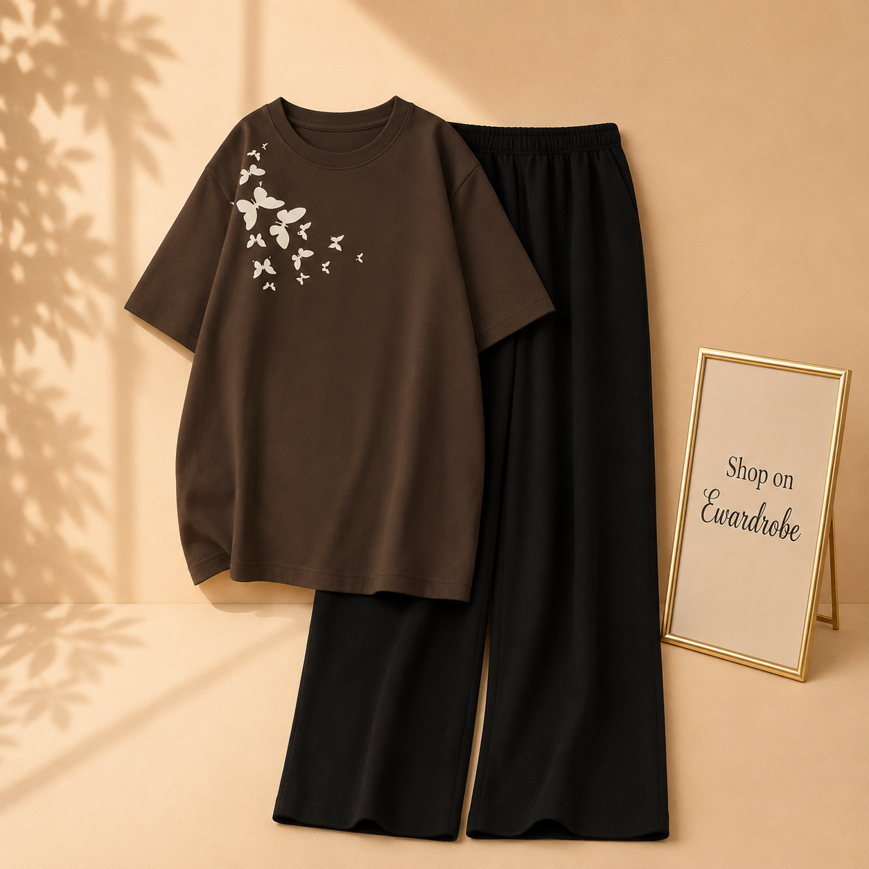 BROWN TSHIRT SHOULDER BUTTERFLIES WITH BLACK FLAPPER