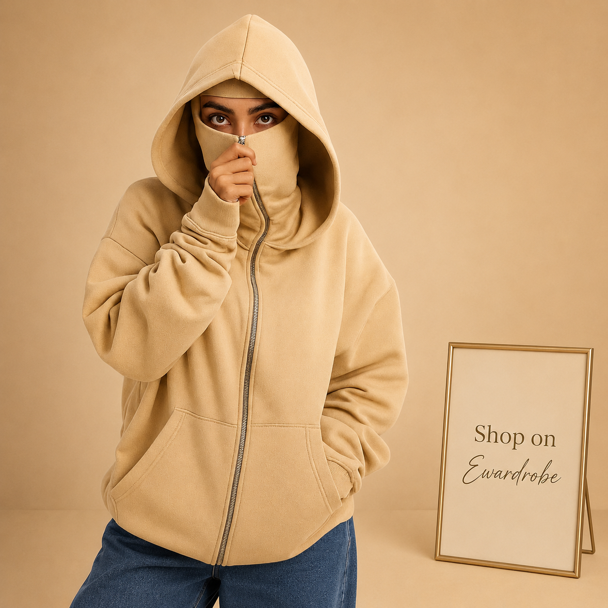 BEIGE NINJA HOODIE-WOMEN