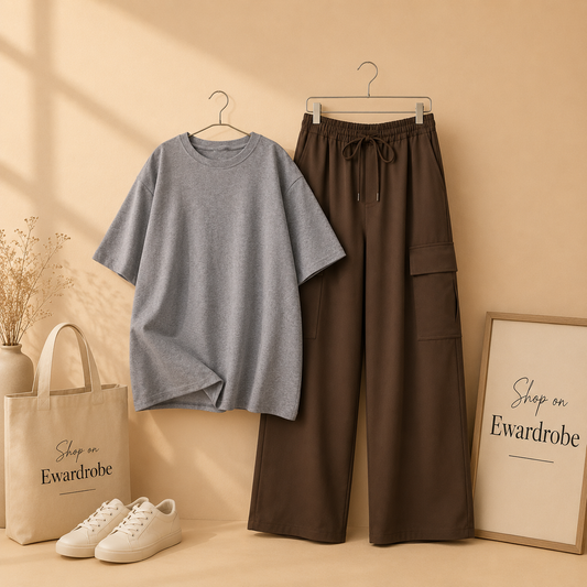 GREY TSHIRT WITH BROWN CARGO TROUSER