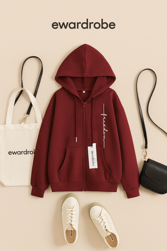 MAROON ZIPPER HOODIE FREEDOM