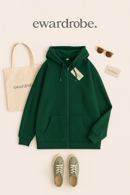 BOTTLE GREEN ZIPPER HOODIE