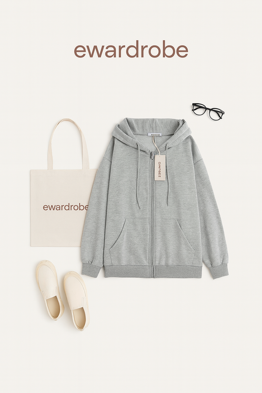 GREY ZIPPER HOODIE