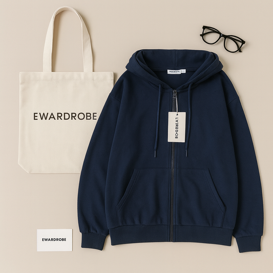 NAVY BLUE ZIPPER HOODIE