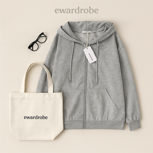 GREY ZIPPER HOODIE