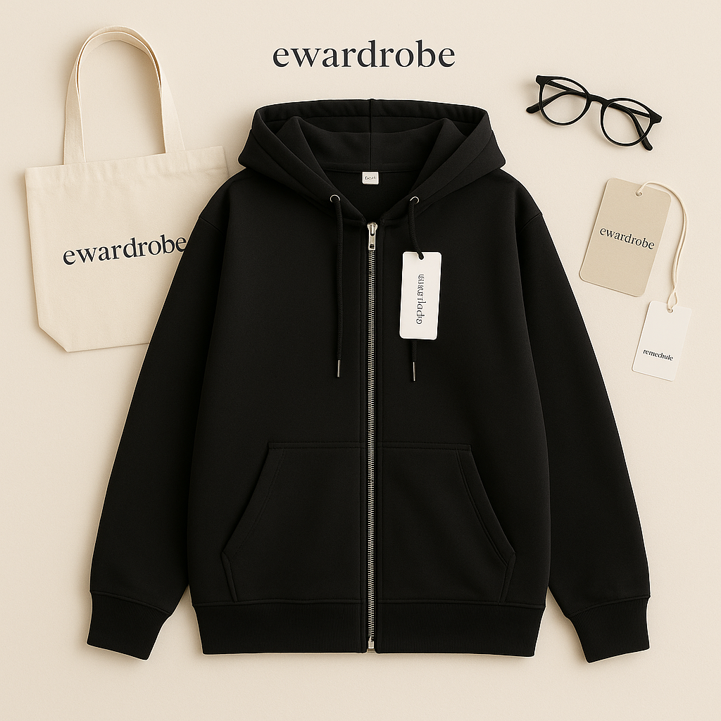 BLACK ZIPPER HOODIE