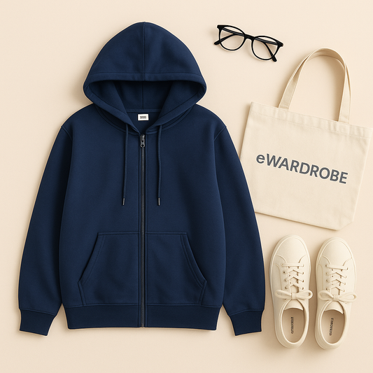 NAVY BLUE ZIPPER HOODIE
