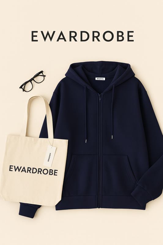 Basic Navy Blue Zipper Hoodie