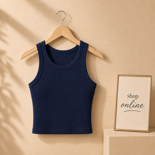 NAVY BLUE RIB KNIT TANK TOP