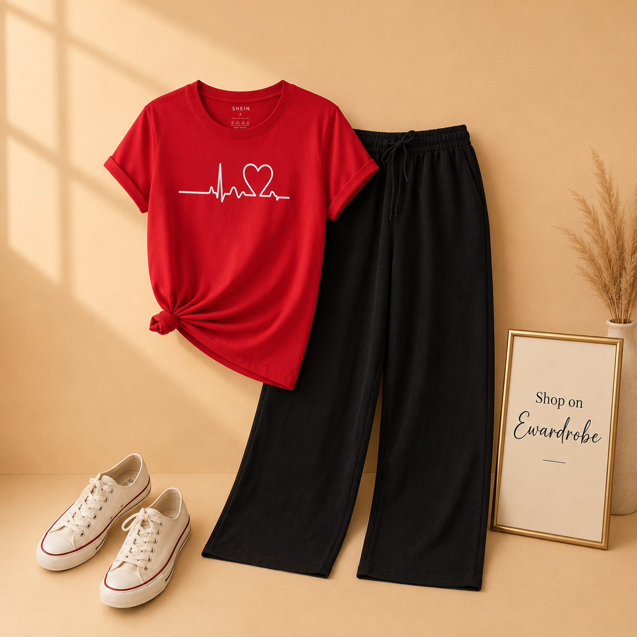 HEART VEIN RED TSHIRT WITH BLACK FLAPPER TROUSER