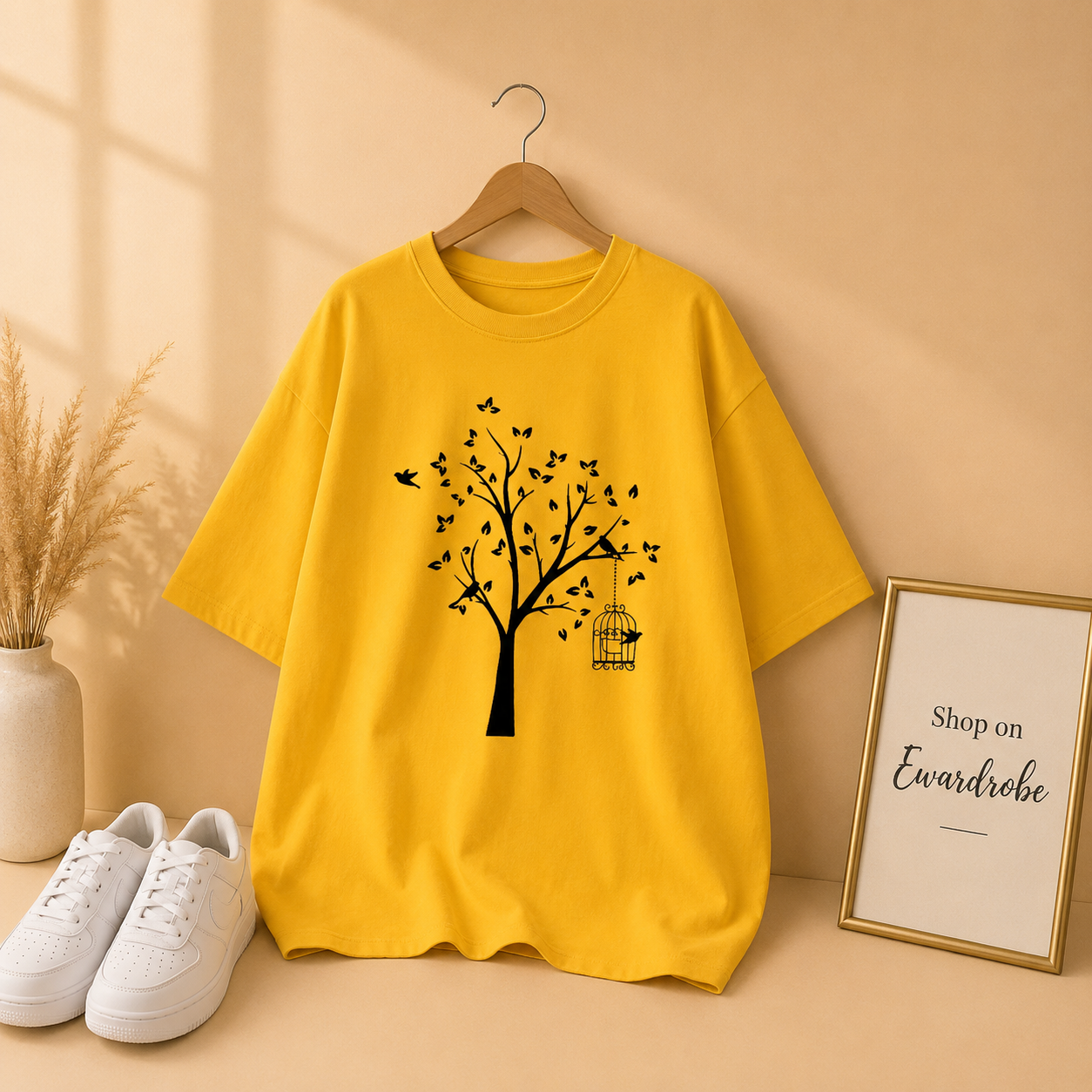 YELLOW TEE WITH TREE PRINTED