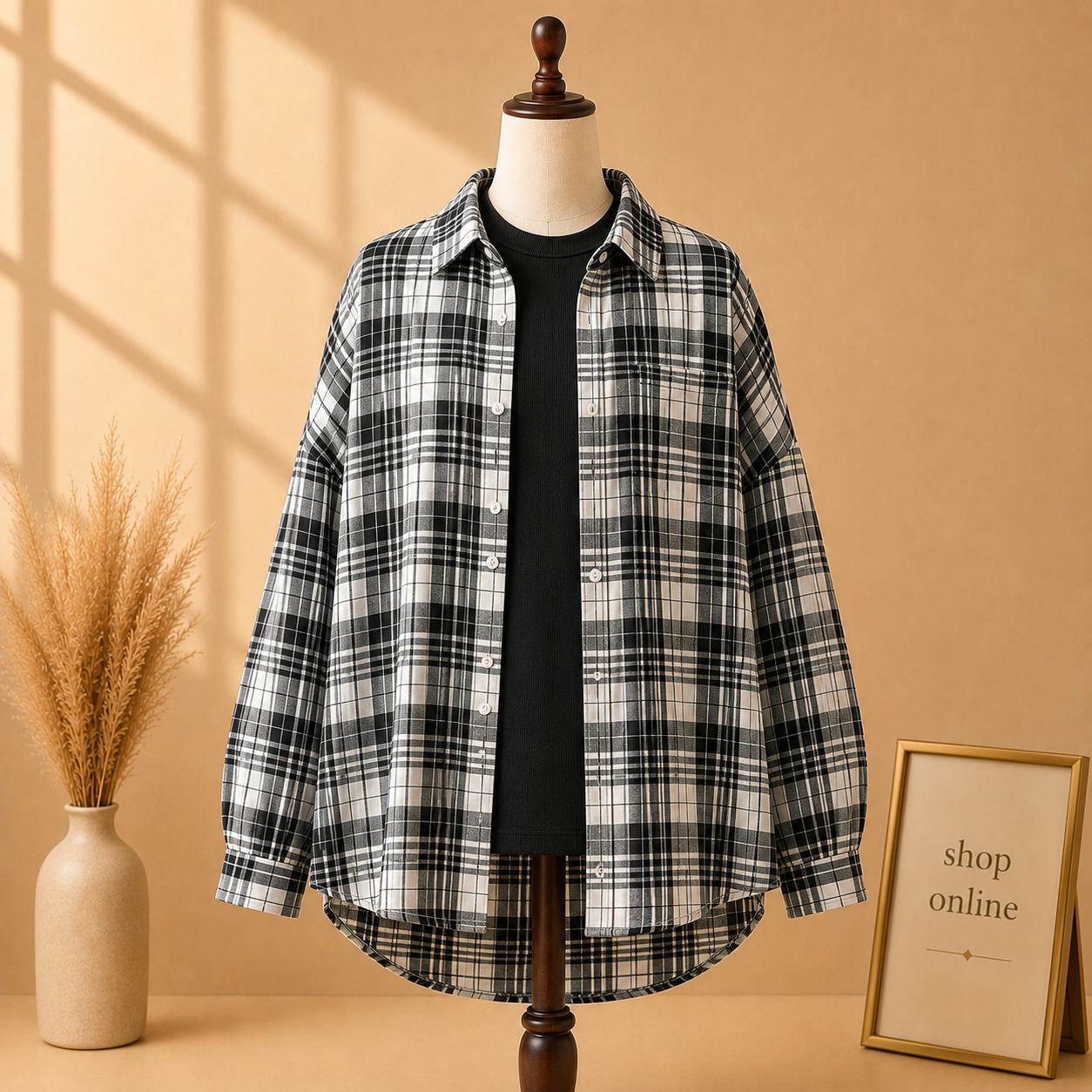 WHITE BLACK CHECKSHIRT