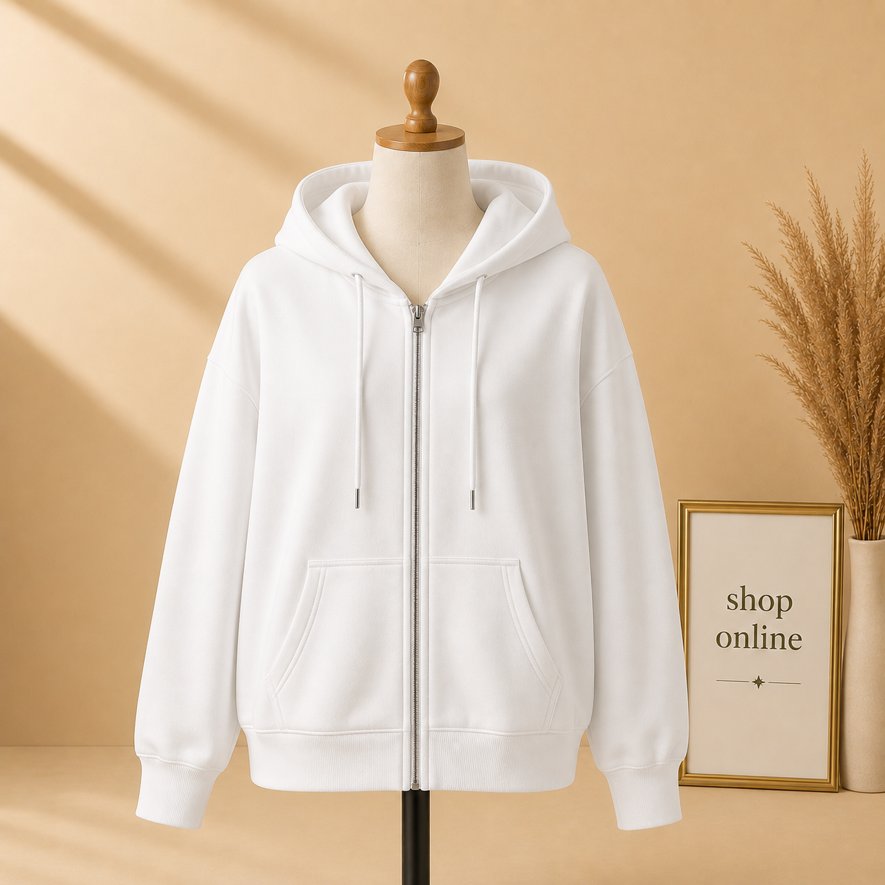 WHITE ZIPPER HOOIDE