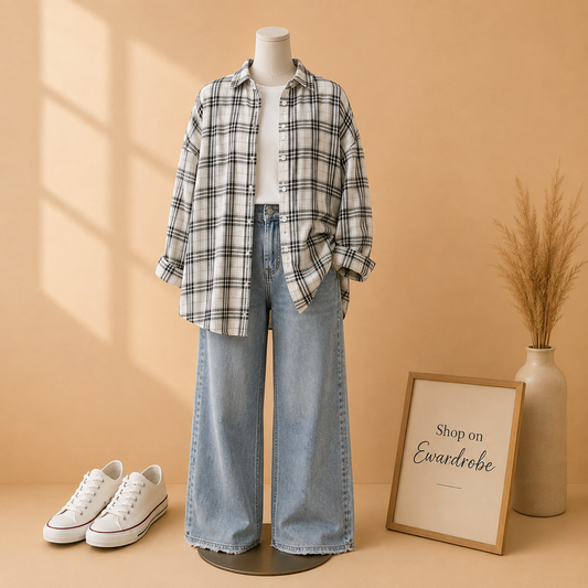 SIMPLE CHECK SHIRT OUTFIT 3 PIECE