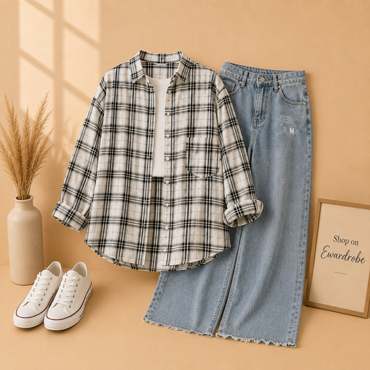 SIMPLE CHECK SHIRT OUTFIT 3 PIECE