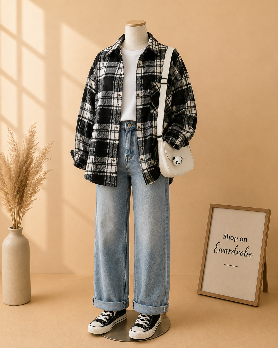 BLack Check Shirt Outfit 3pcs