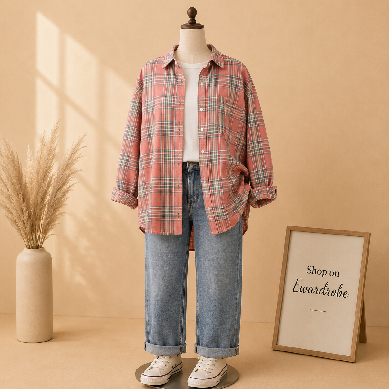 PINK GREY CHECK SHIRT (3PCS)