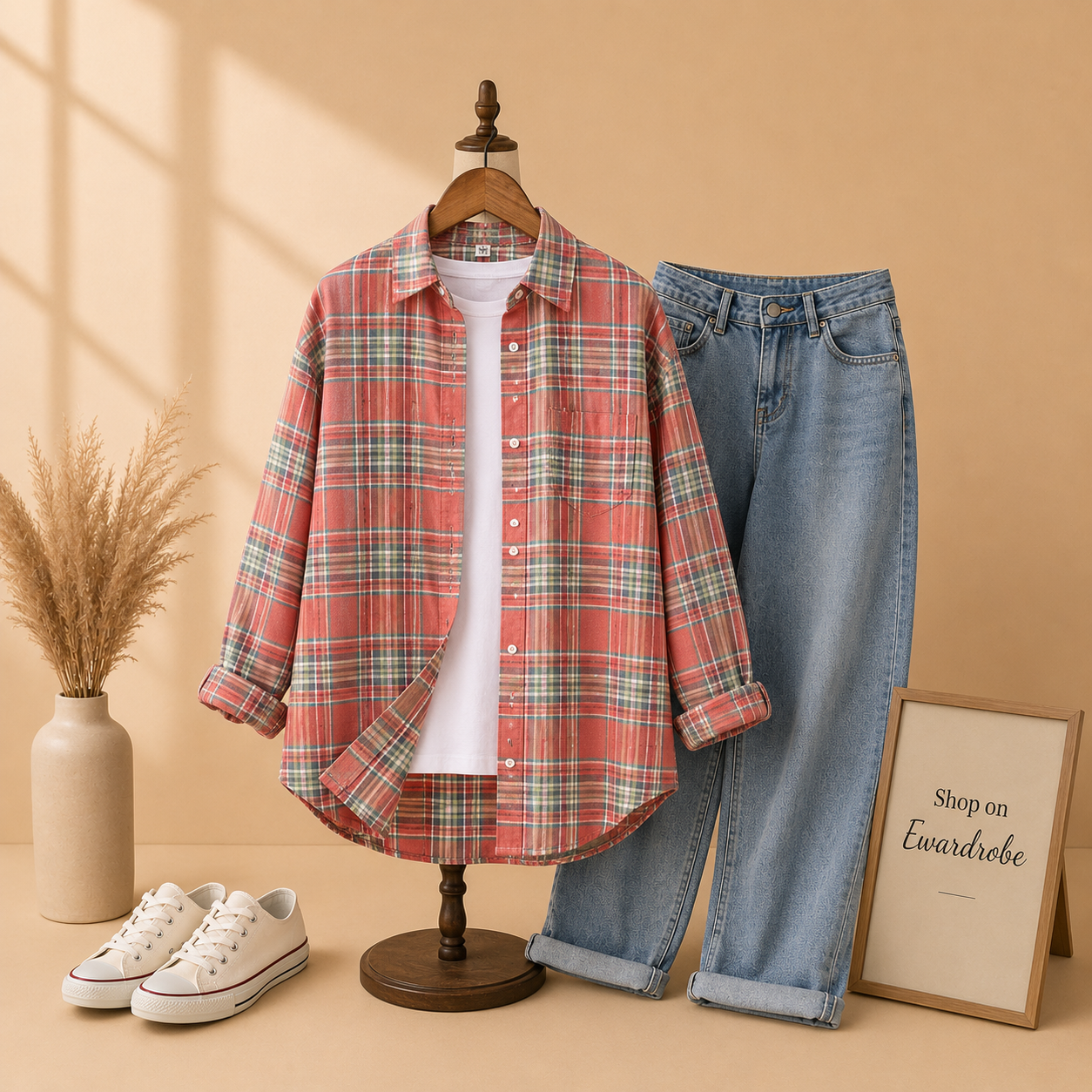 PINK GREY CHECK SHIRT (3PCS)