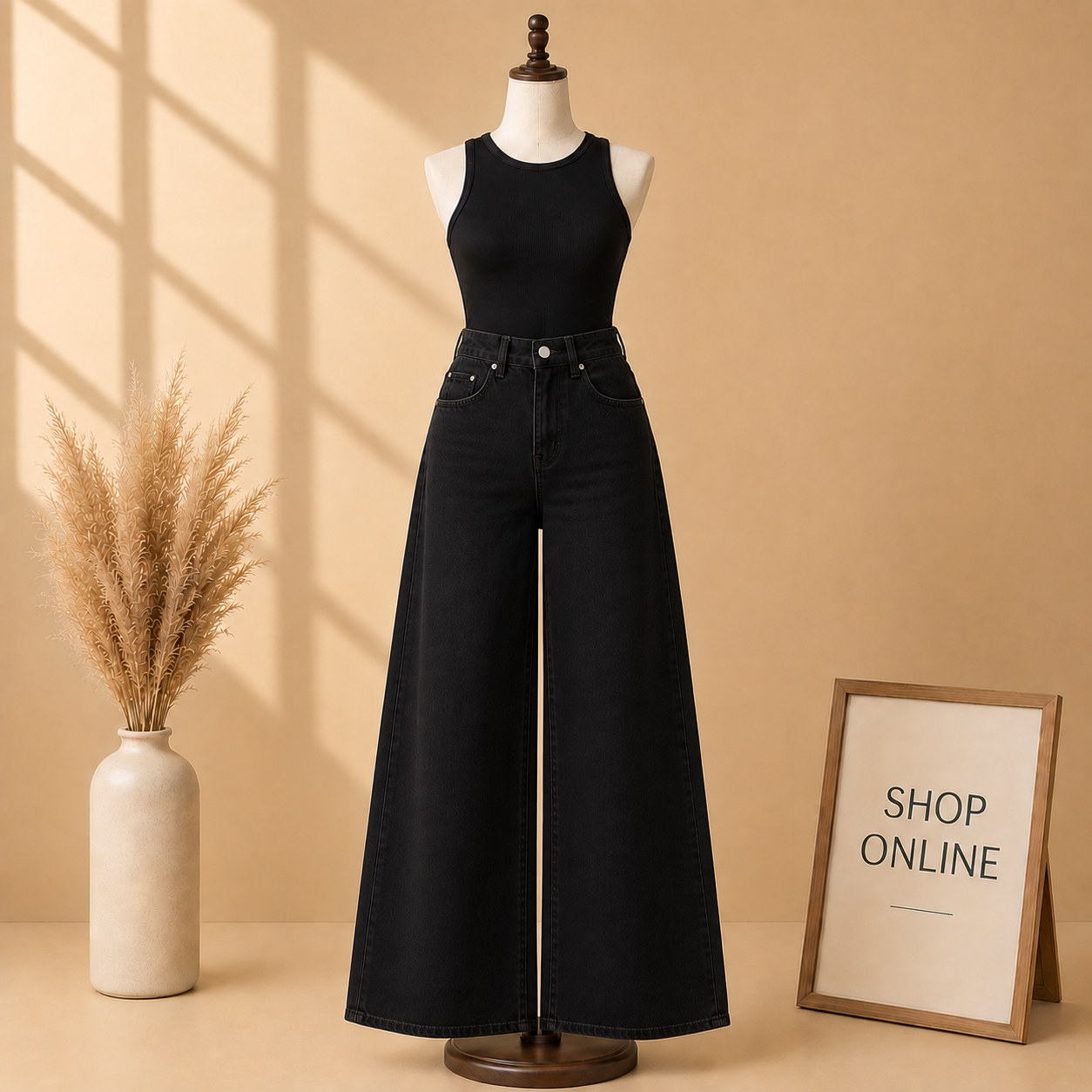 BLACK WIDE LEG JEANS