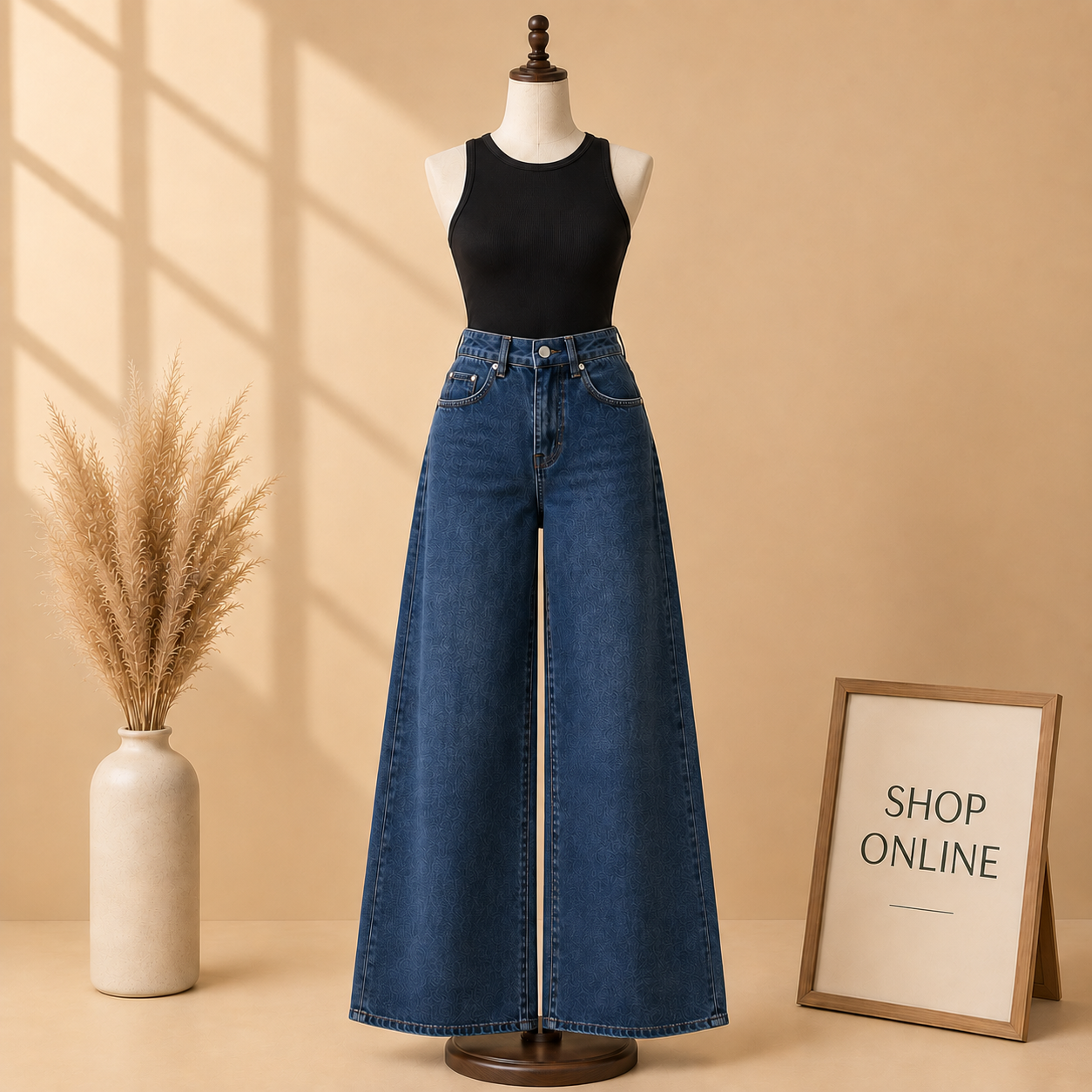 MID BLUE WIDE LEG JEANS