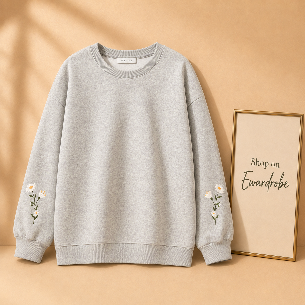 Flowers On Sleeves Grey Sweatshirt