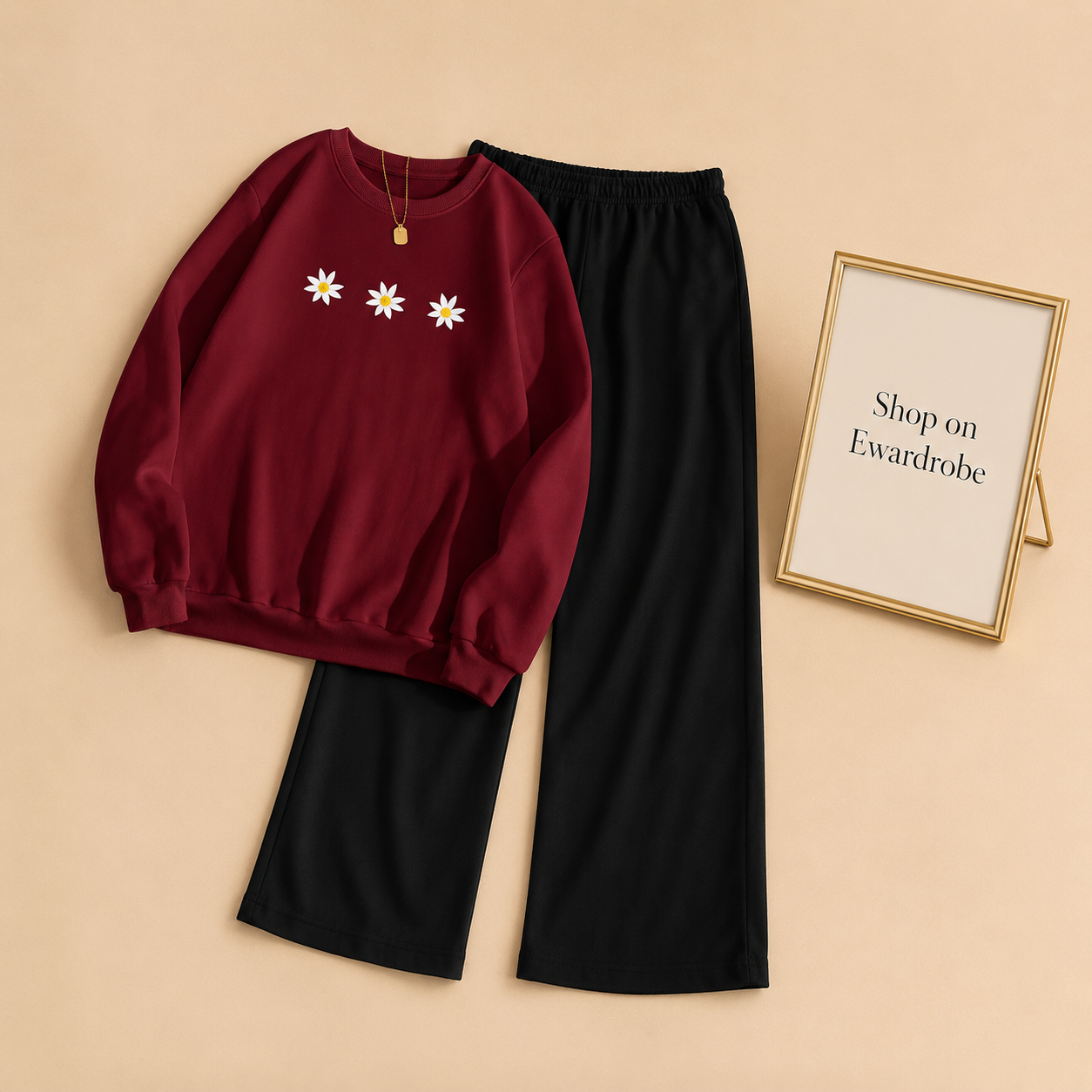 3 DAISY MAROON SWEATSHIRT WITH FLAPPER