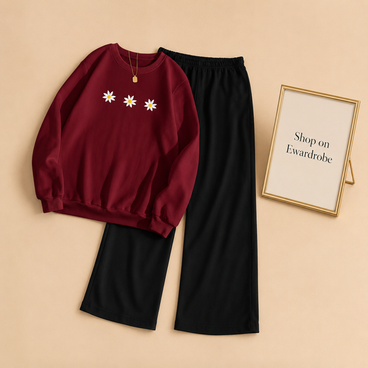 3 DAISY MAROON SWEATSHIRT WITH FLAPPER