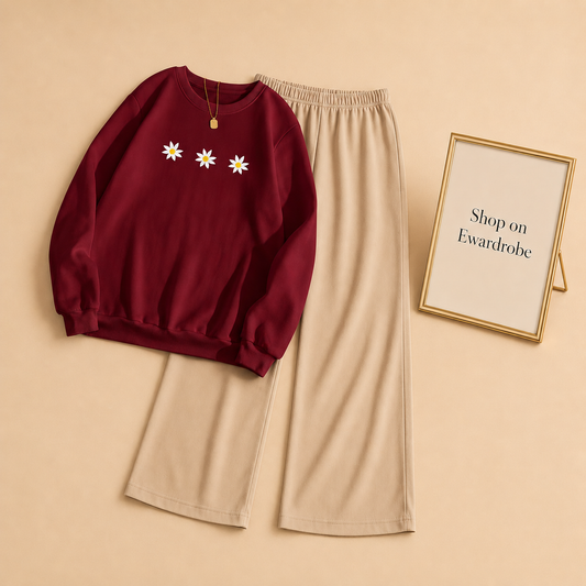 3 DAISY MAROON SWEATSHIRT WITH BEIGE FLAPPER