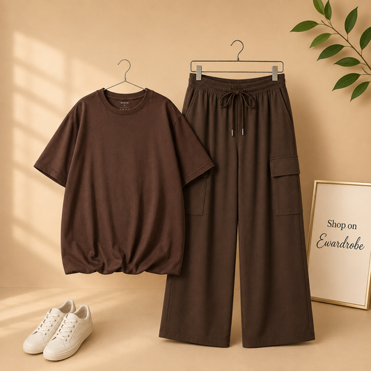 BROWN TSHIRT WITH BROWN CARGO TROUSER