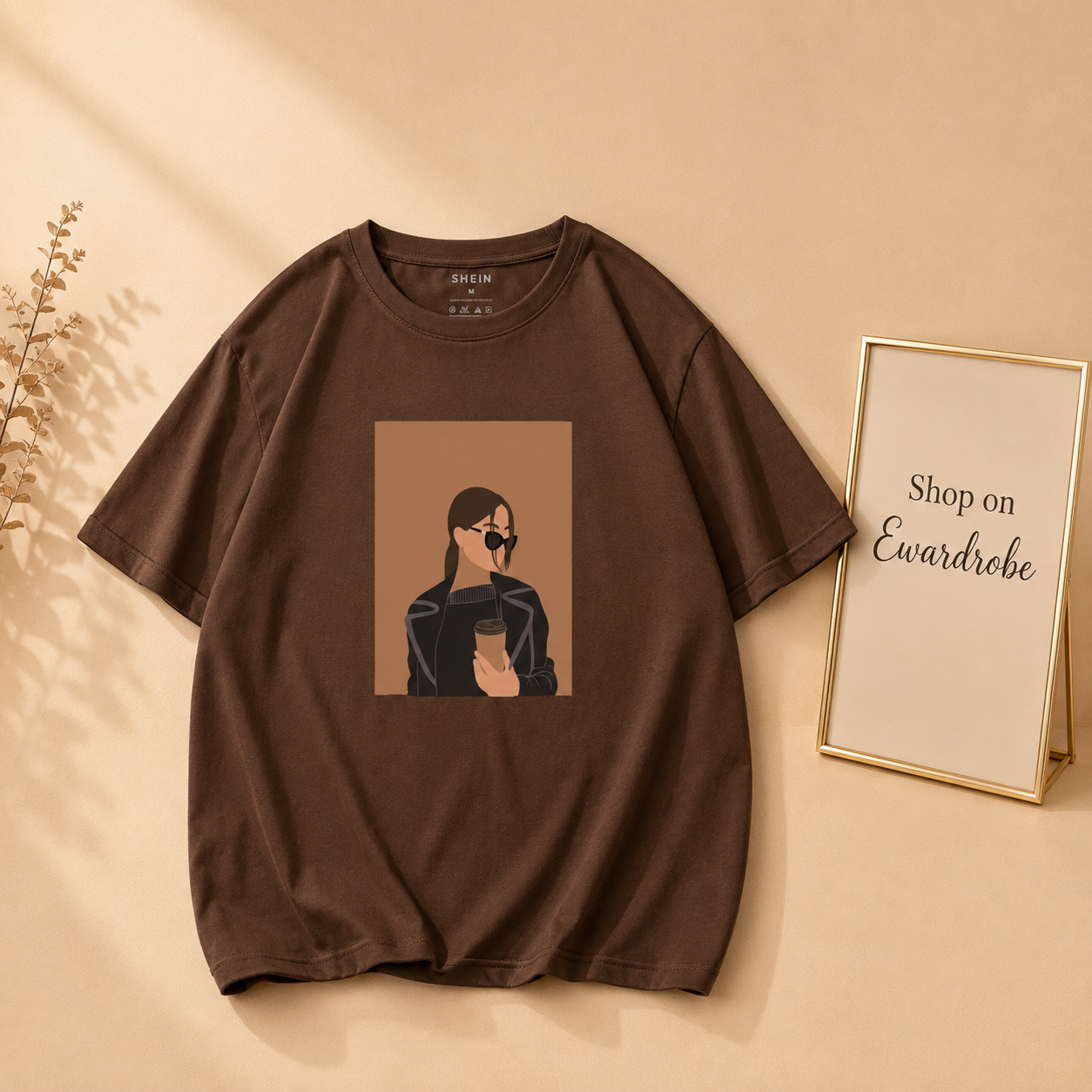 DARK BROWN TSHIRT COFFEE GIRL
