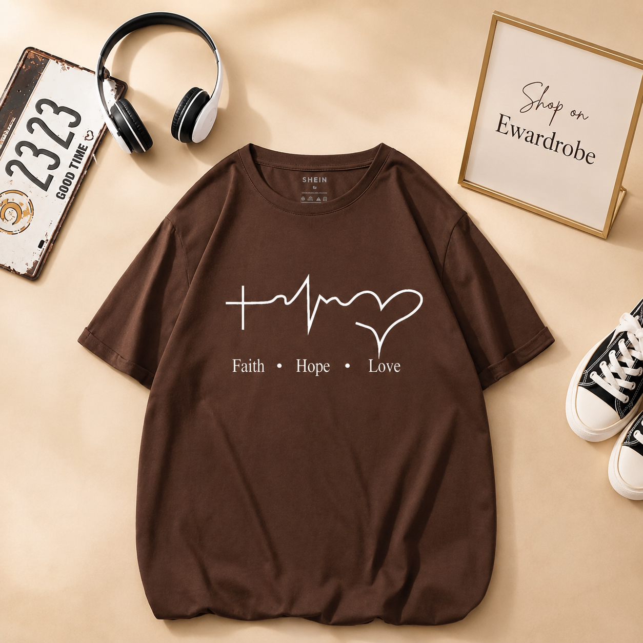 BROWN TSHIRT FAITH HOPE LOVE