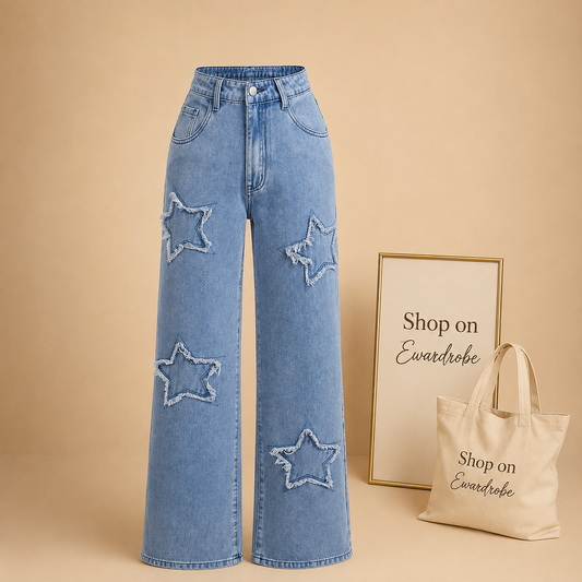 ICE BLUE STAR WIDE LEG JEANS
