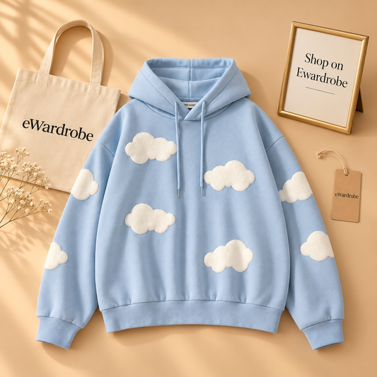Sky Blue Hoodie Cloud All Over