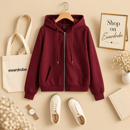 Basic Maroon Zipper Hoodie