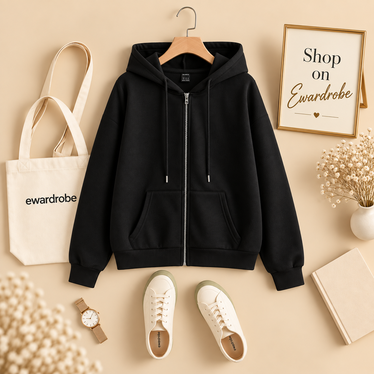 Basic Black Zipper Hoodie