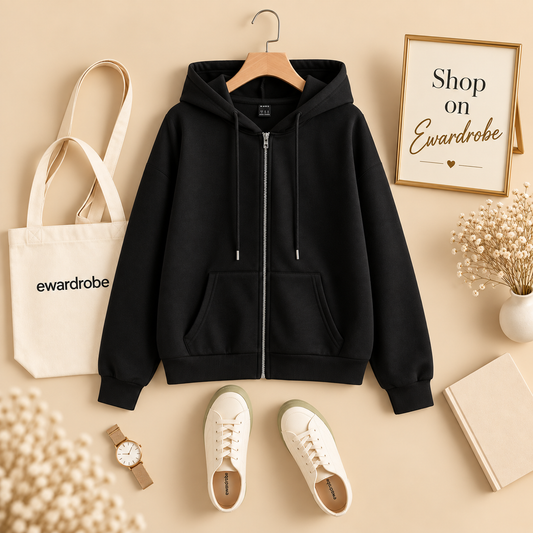 Basic Black Zipper Hoodie