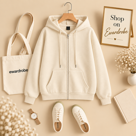 Basic Beige Zipper Hoodie