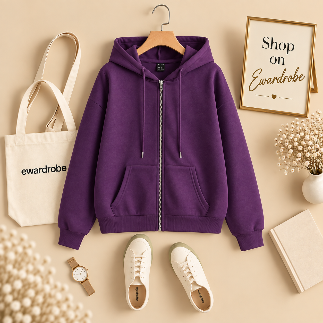Basic Dark Purple Zipper Hoodie