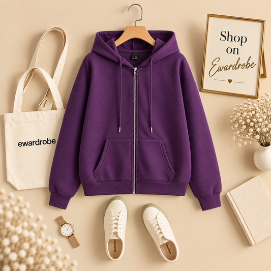 Basic Dark Purple Zipper Hoodie